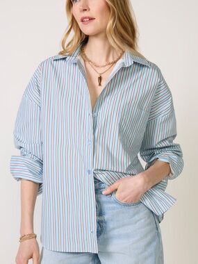 ASHER Karis Button Down striped shirt color brown/ blue Size XSmall NWT